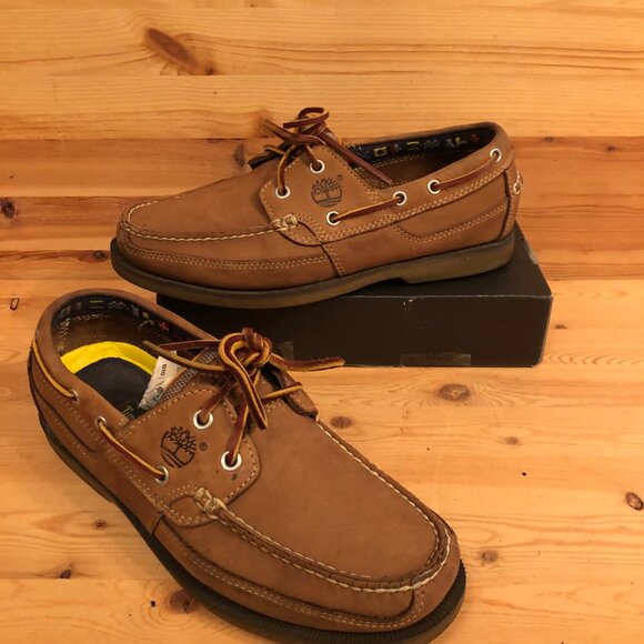 Timberland Waterproof Cognac Brown Leather Loafers Boat Shoese Boots w/Laces - Picture 2 of 11